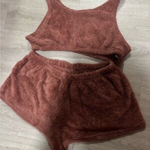 Cozy Teddy Fleece Cropped Tank & Shorts Set in Mauve